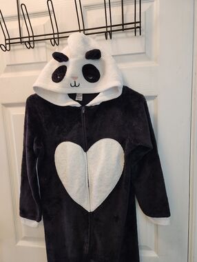 Carter's Black & White Plush Hooded Zip-Up Pajamas